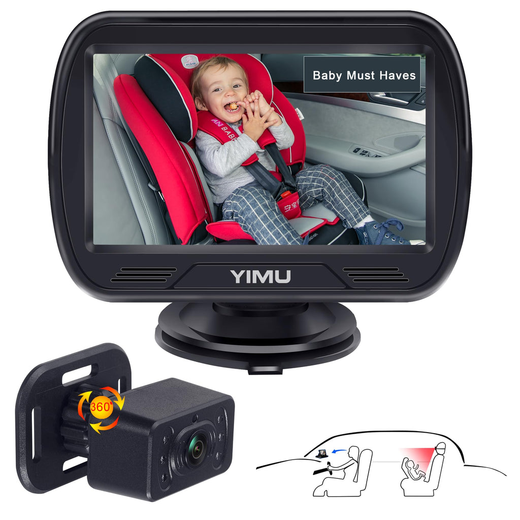 YIMU 720P Rear Seat Baby Car Camera Car Headrest Quick-Install Monitor Night Vision 360° Rotatable (KB43 4.3inch)